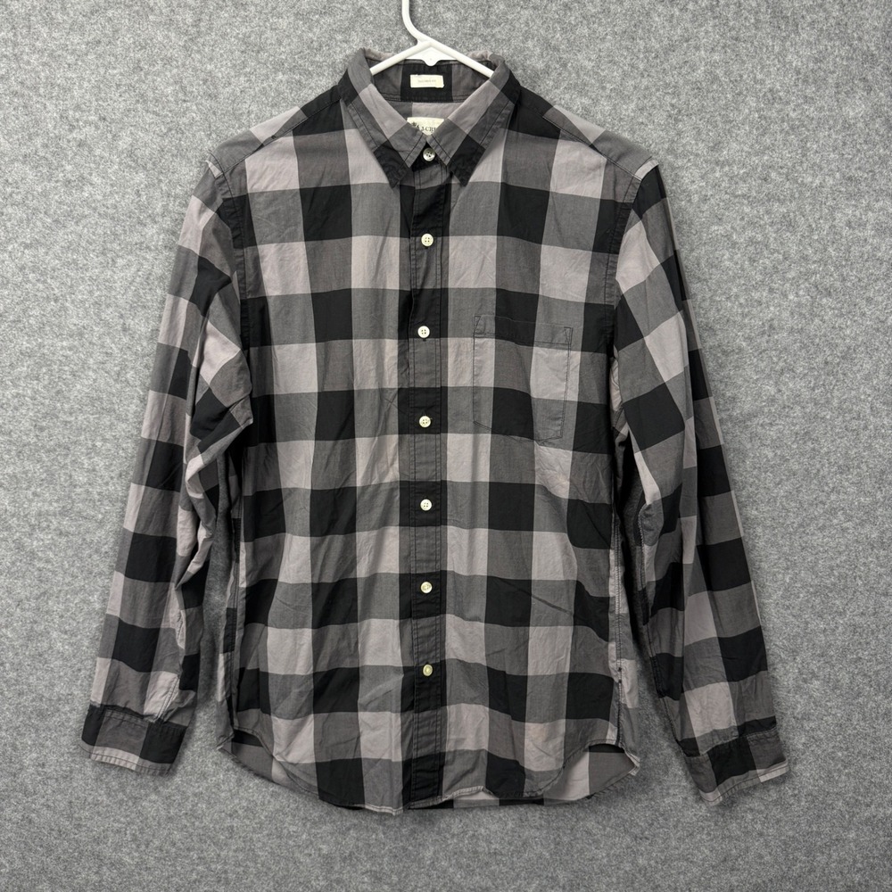 J. Crew Mens Tailored Fit Buffalo Plaid Button Down Shirt Gray Black Small S